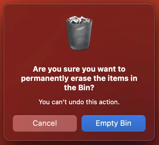 Mac empty bin confirmation dialog